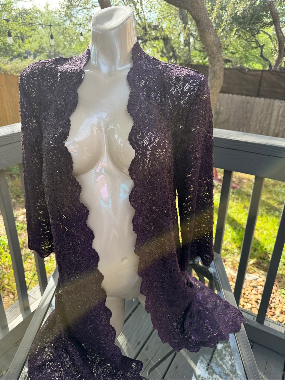 R&M Richards Deep Purple Sequin Lace Duster Robe